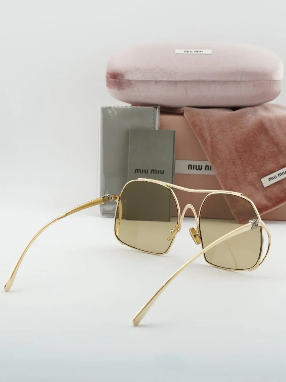 Miu Miu MUA55S 5AK10R Geometric Sunglasses – Gold / Yellow